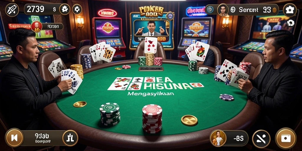 Gameplay Poker seru dengan berbagai jenis permainan dan turnamen.
