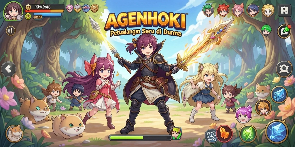 Screenshot AGENHOKI menampilkan pertarungan karakter anime yang seru.