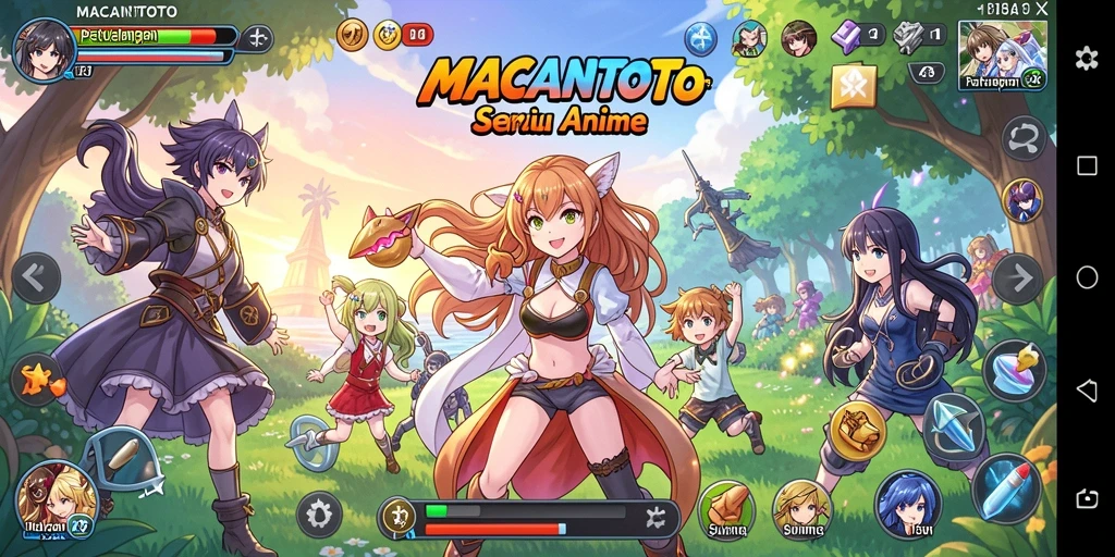 Tampilan permainan seru dari MACANTOTO dengan karakter anime menarik.